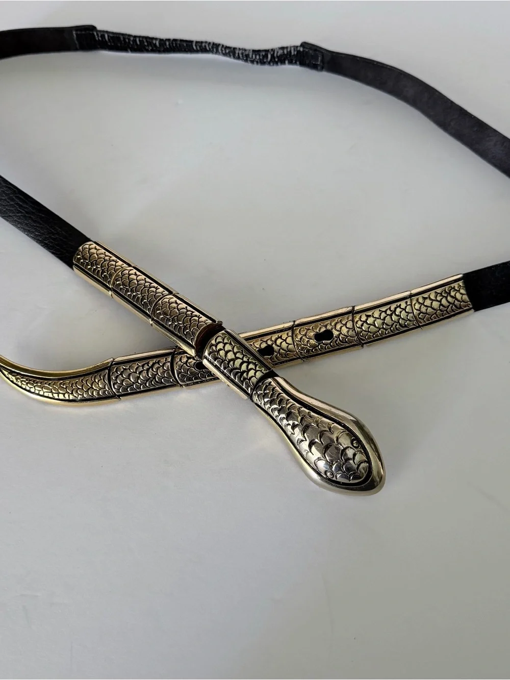 Vintage Brass and Leather adjustable belt Retro Goth